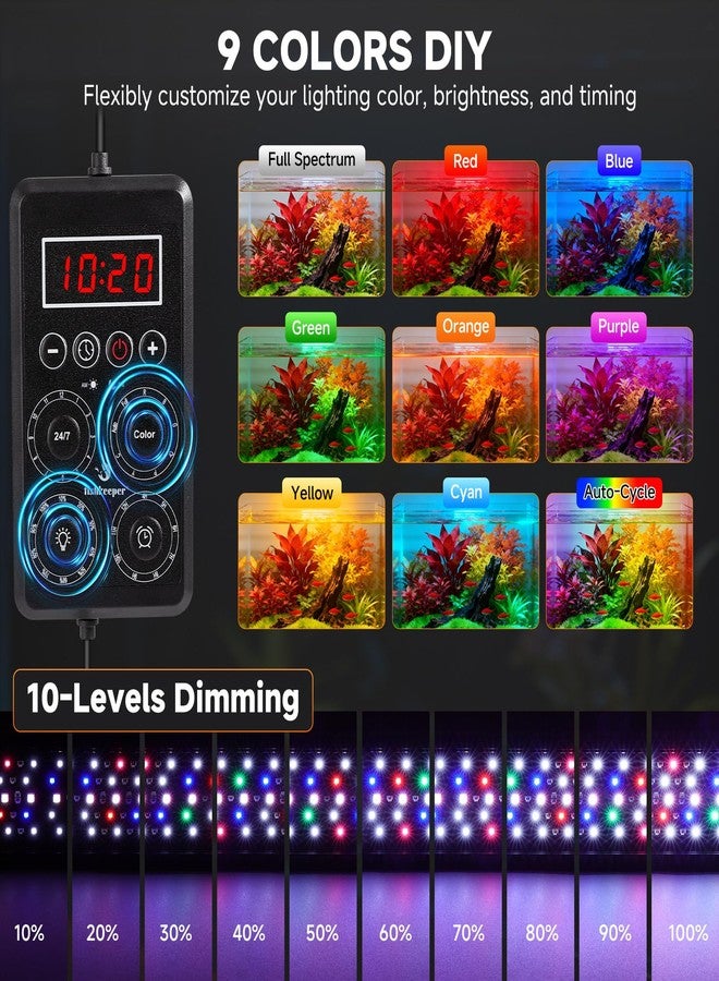 fishkeeper Smart LED Aquarium Light with One-Button Real-Time Sync, 24/7 Mode Full Spectrum Fish Tank Lights, 9 Colors DIY, 9 Timer, 10 Brightness IP68 Waterproof Aquarium Plant Light for 12-18 inch - Image 4
